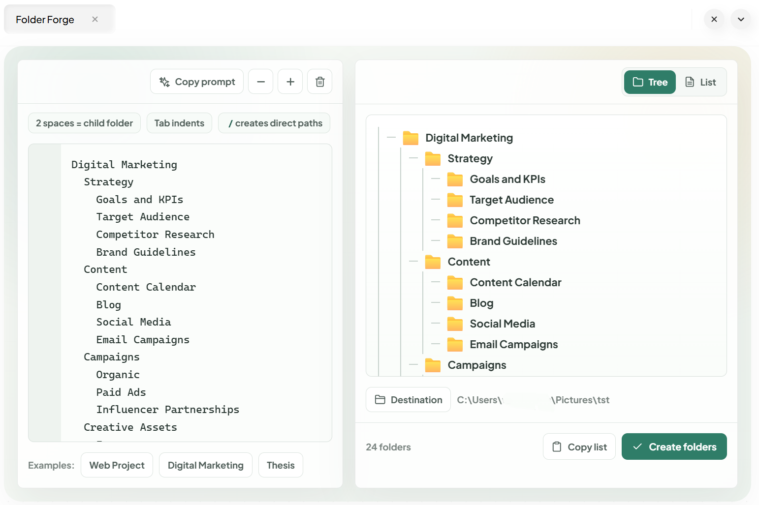 Panora Folder Forge Text to Folder Generator