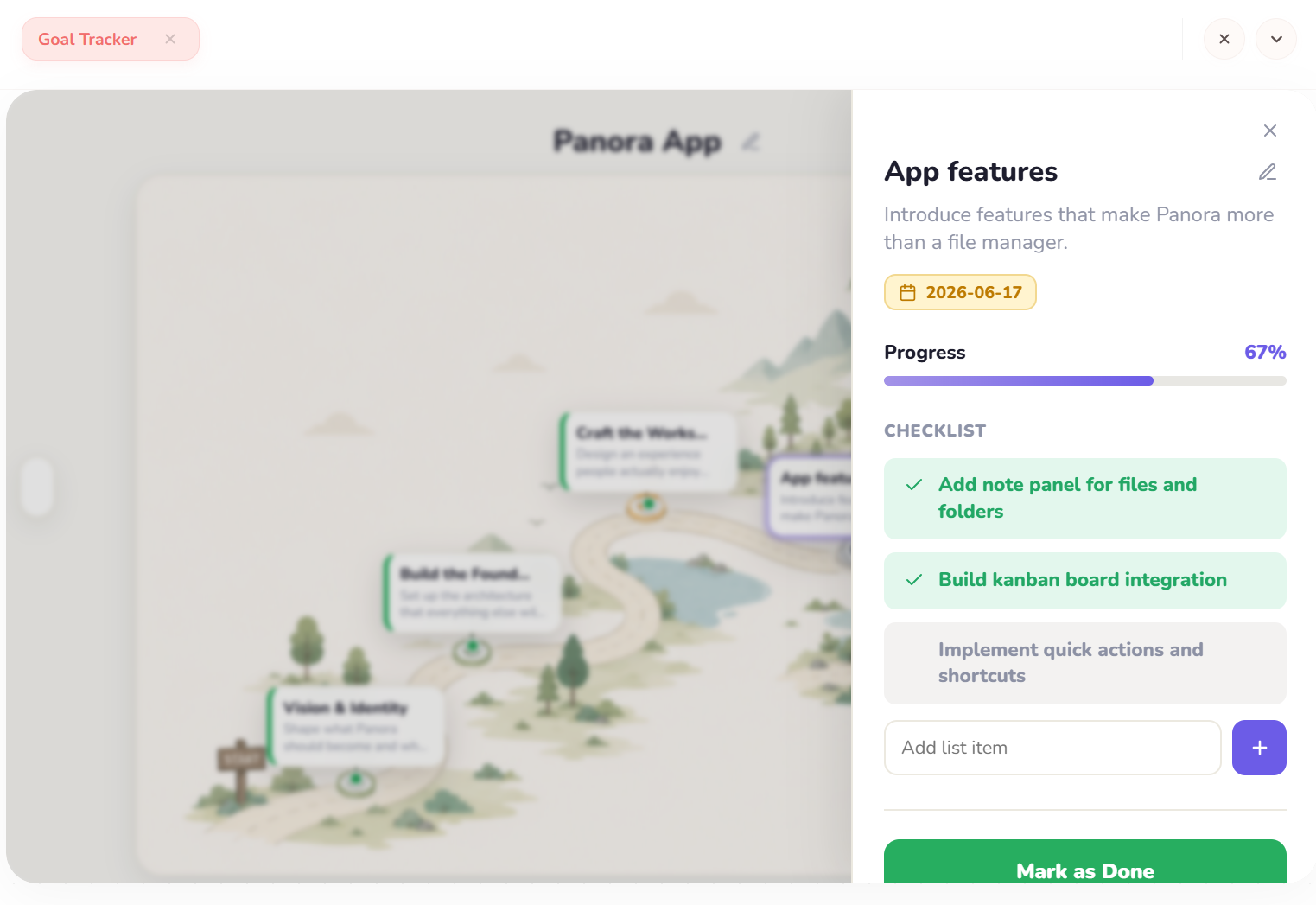Panora Goal Tracker Milestone Roadmap View