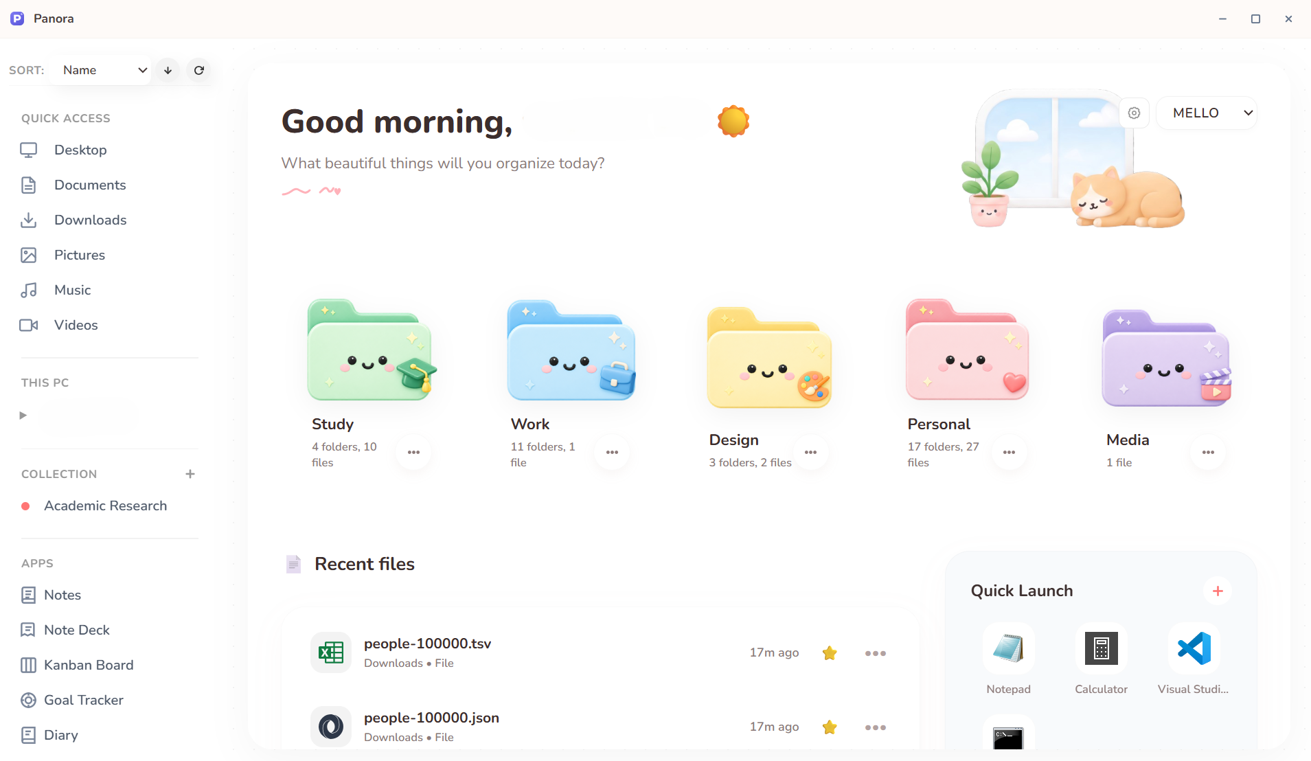 Panora Desktop App Dashboard - Mello Theme